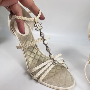 Chanel CC Logo w/Tiles & Jewels - Heeled Sandals Luxury Feminine Vintage 9.5